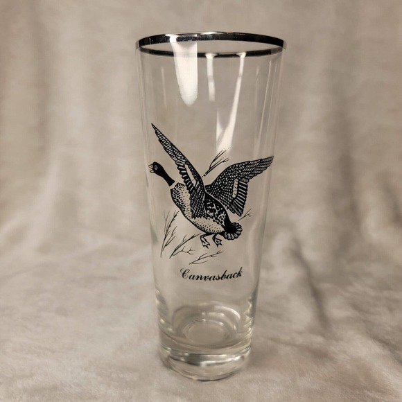 Vintage Mid Century Highball Canvasback Silver Rim Glass - Picture 1 of 2